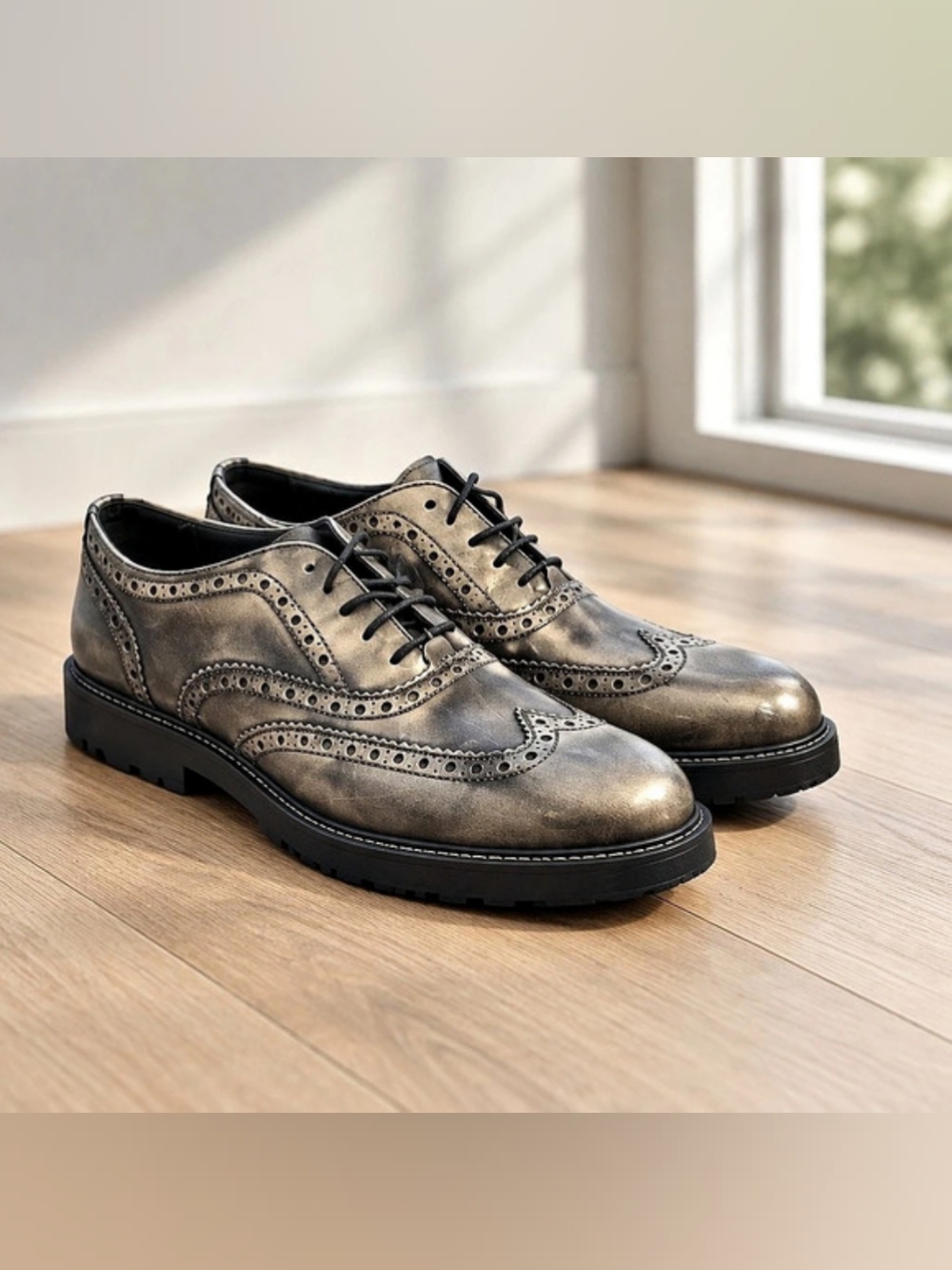 Boemos Italian Made Gray Distressed Leather Wingtip Oxfords US 9